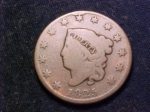 1825 Coronet Large Cent; Good details; N-10 Cover
