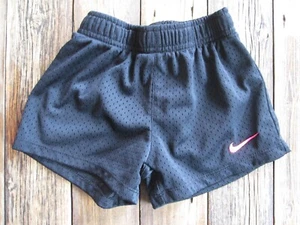 Nike Girls Shorts XS 4 (3-4) Black Mesh Pink Swoosh Logo Elastic Athletic - Picture 1 of 5