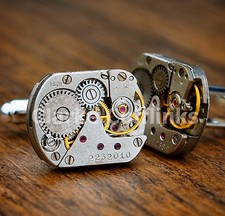 WATCH MOVEMENT MENS STEAMPUNK VINTAGE SILVER CUFFLINKS CUFF LINKS WEDDING GIFT