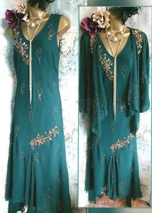 Berkertex Green gold beaded 20s Gatsby Evening Wedding Occasion dress Jacket 14 - Picture 1 of 18