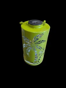 Solar Lighted Led Palm Tree Lantern Rope Hanger - Metal Painted Lantern Light - Picture 1 of 2