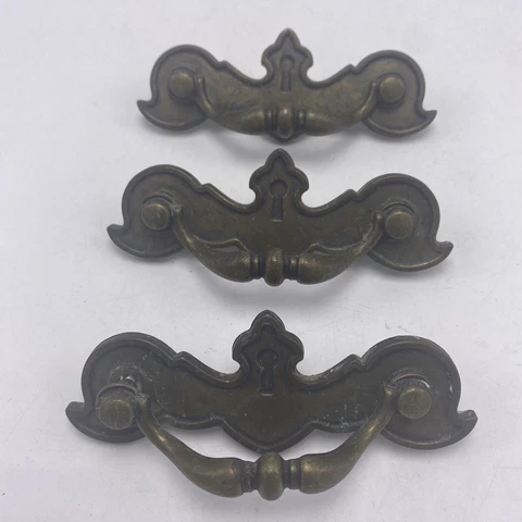 Vintage French Provincial  Drawer Handle Cabinet Pulls with Backplate Lot of 3 Cover