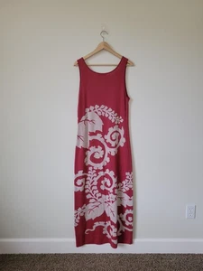100% Pima Cotton Peruvian Connection Knit Maxi Tank Dress Floral White & Pink Lg - Picture 1 of 19