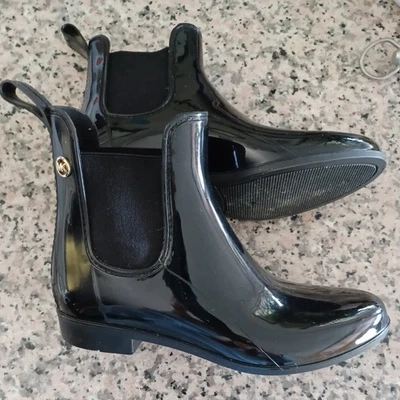 Michael Kors Boots Womens 9 Chelsea Black Rubber Pull On Ankle Top Comfort Block - Image 1 of 4