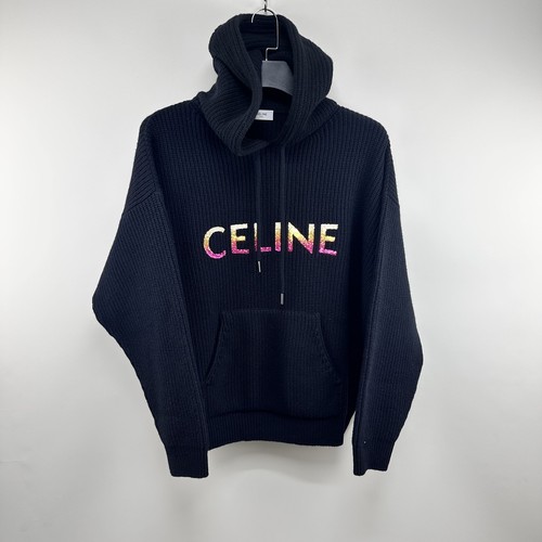 Celine Felpa con cappuccio oversize in maglia di lana a costine con paillettes 132284678