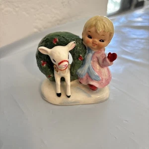 Vintage 50er Weihnachten FREUDE Engel Baby Hirsch S1230C Figur Kranz Rentier Japan LESEN - Bild 1 von 8