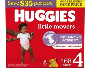 Huggies Little Movers Baby Diapers Size 4 (22-37 lbs) 168 Count - NEW - Picture 1 of 1