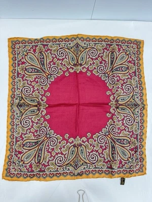 Vintage Italiano Laminado à Mão Bolso de Seda Quadrado Paisley Ouro Vermelho 16x16 - Imagem 1 de 4