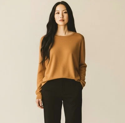 Suéter ESKANDAR Talla L Cachemira Mezcla Seda Gran Tamaño Cuello Redondo Pullover Naranja Foto 1 de 4