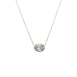 1.06Ct Solitaire Oval Lab Grown Diamond Bezel Pendant Real 14K Gold(HI, SI1-SI2) - Picture 1 of 4