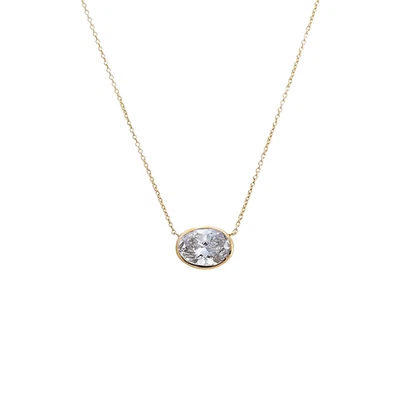 1.06Ct Solitaire Oval Lab Grown Diamond Bezel Pendant Real 14K Gold(HI, SI1-SI2) - Image 1 of 4