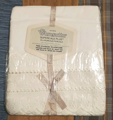 NEW CREAM WAMSUTTA 2 PILLOWCASE SET EYELET EMBROIDER SCALLOP - Image 1 of 2