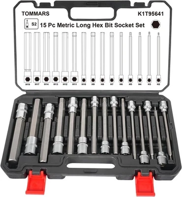 15-PC Metric Long Hex Bit Socket Set, Extra Long Socket Set S2 Alloy Steel 3/... - Image 1 of 4
