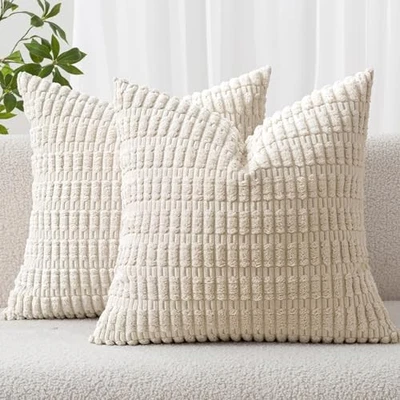  Pack of Corduroy Decorative Throw Pillow 18" x 18" (Pack of 2) 2 Cream White - Image 1 of 4
