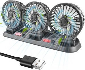 Ventilador de 3 cabezales para coche USB 12V 2 velocidades rotación 360° ventilador de refrigeración para SUV camión sedán - Imagen 1 de 7