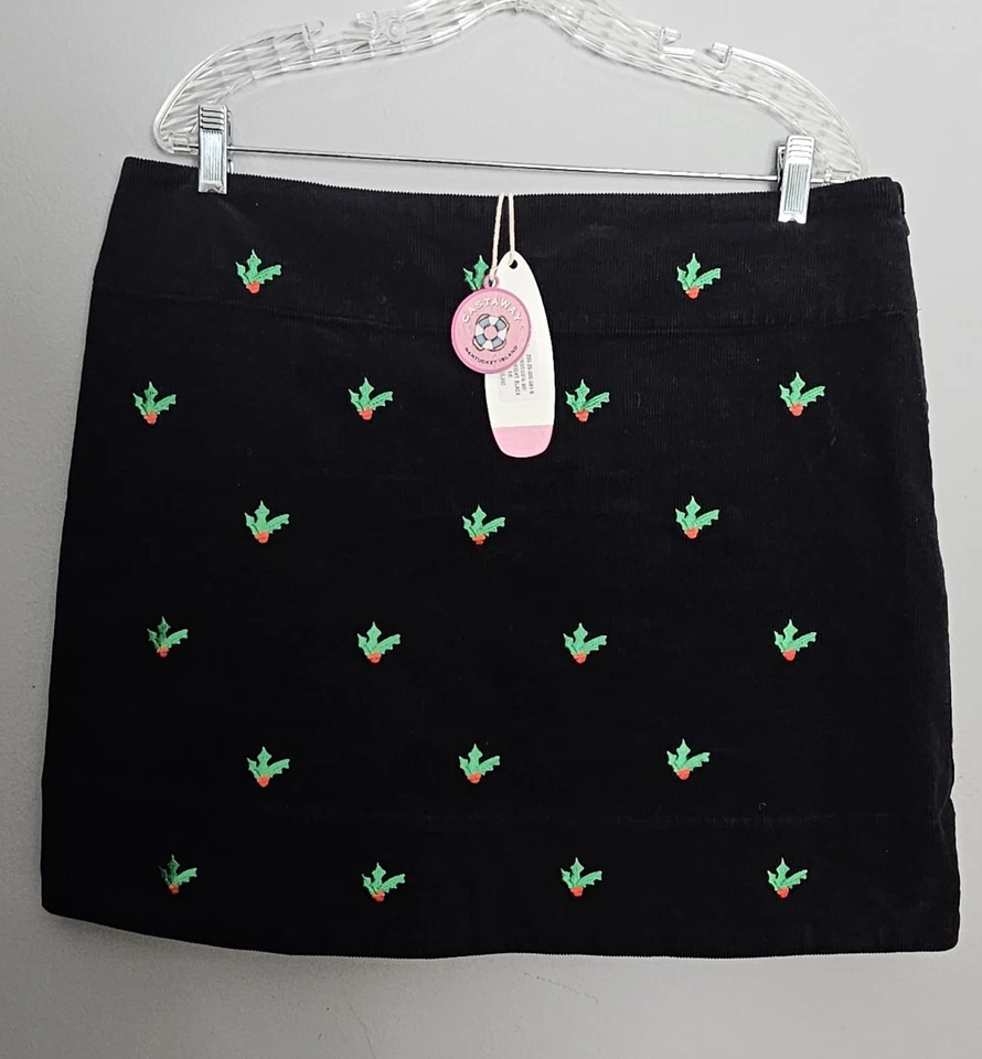 NUEVO CON ETIQUETAS Falda Pana Isla Náufrago Nantucket Talla 16 Bordada Acebo Navidad Foto 1 de 4