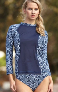 KECHIKA WOMEN'S SWIMWEAR RASH GUARD NWT KCLG "ROYAL HAWAIIAN" RWN RNV - Picture 1 of 3