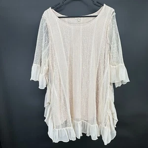 Top all'uncinetto Krazy Kat XXL beige bianco sporco overlay boho top - Foto 1 di 11