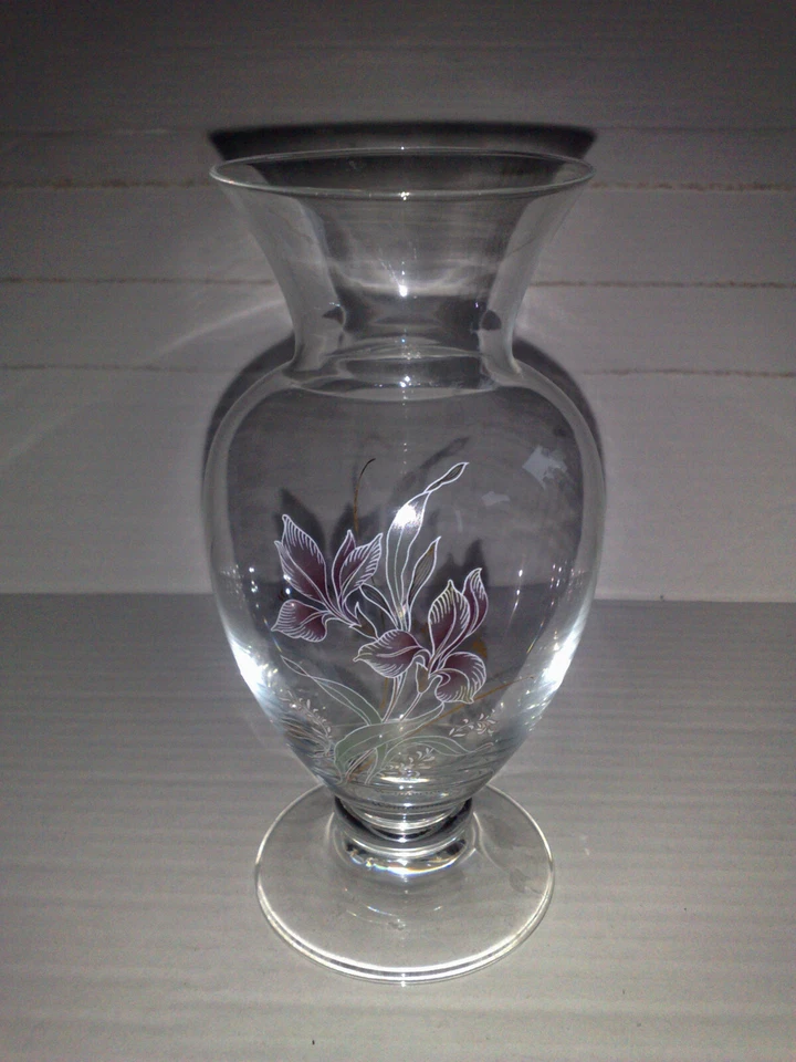 Weinfurtner Glasvase Tischvase Amphorenform bemalt m. buntem Blumenmotiv H:19cm. - Bild 1 von 3