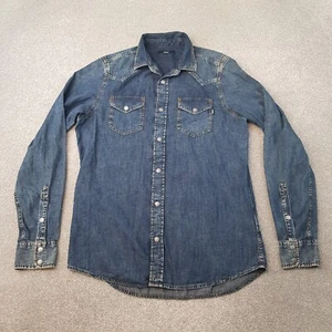 Diesel Mens Shirt Large Blue Denim Wash Metal Snap Cowboy Western Jeans Rodeo - Picture 1 of 10