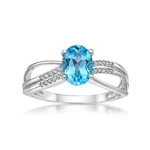 Lavari - Women's 10K White Gold Round Blue Topaz Infinity Ring - Size 7 - Picture 1 of 15