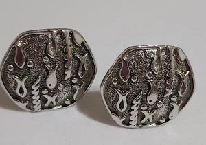 Pendientes Judy Lee Vintage Piedra de Plata Tema Pez Forma Hexágono Buen Estado - Imagen 1 de 9