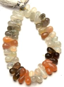 Natural Gem Multicolor Moonstone Faceted Teardrop Shape Briolette Beads 9"Strand - Picture 1 of 8