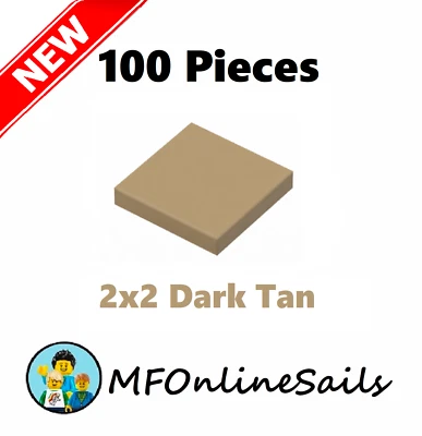 **NEW** 100x Genuine LEGO 2x2 TILES TILE - Dark Tan- 3068b Bulk Smooth - Image 1 of 4