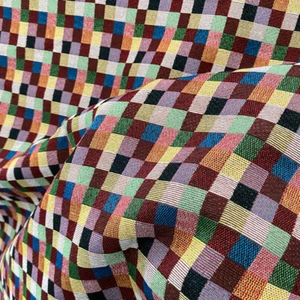 Gingham Checks Vintage French Jacquard Tapestry Upholstery Fabric Garment Sofa  - Picture 1 of 6