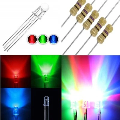 10 Pz. DIODI LED RGB 5mm ANODO comune alta luminosità con resistenze omaggio - Immagine 1 di 2