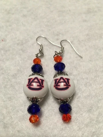AUBURN EARRINGS GLASS BEADED COLLEGE UNIVERSITY FOOTBALL ORNAMENT TIGER LOGO Cover