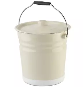 Novomoskovsk Enamel Bucket Lidded Pickle Pail Vintage Style Bucket 3 Gal, Beige - Picture 1 of 11