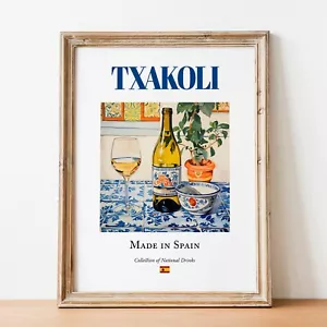 Txakoli Maiolica Tile Print | Basque Wine Poster | Kitchen & Bar Wall Art - Picture 1 of 11
