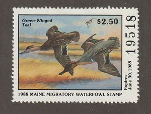 EDSROOM-14124 US Maine Duck Hunting 5 No Gum 1988 Green-winged Teal CV$8 - Picture 1 of 2