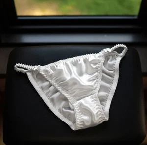 Womens White Bikinis 100% Silk Panties Knickers Solid Underwear Hot Bottoms L XL - Picture 1 of 20