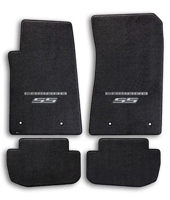 2010-2015 Chevrolet Camaro 4pc Black Carpet Floor Mats w Silver SS Logo on Front - Image 1 of 4