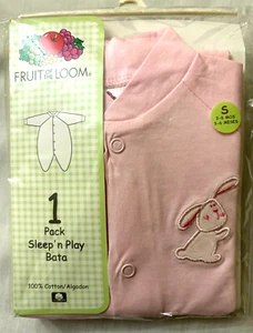 Vintage Fruit of the Loom Schlaf- und Spielschläfer Mädchen Größe 3-6 Monate rosa neu in Verpackung - Bild 1 von 7