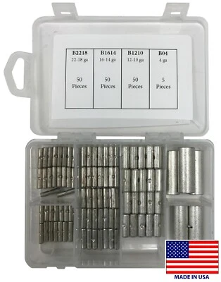 (155) Large Non-Insulated Butt Connector Uninsulated Bare Splice Assortment Kit - Image 1 of 4