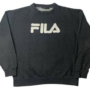 Fila Jumper Pullover Sweater Mens Size Medium Crew Neck Dark Grey Big Logo Sport - Picture 1 of 8