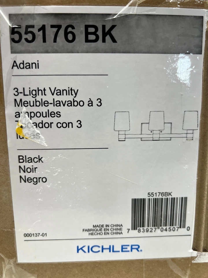 Kichler Adani 24 pol. Luminária de banheiro moderna preta 3 luzes vidro opala - Imagem 1 de 2