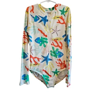 Hanna Andersson Coral Reef Fish Long Sleeve Rash Guard One Piece Swimsuit US 8 - Picture 1 of 12