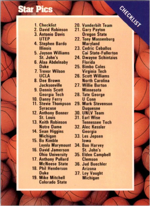 1990 Star Pics Basketball (Pick Card From List) C34 03-25 - Image 1 of 1