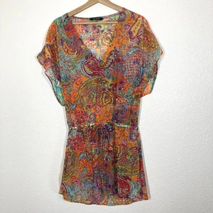 Lauren Ralph Lauren Tunika Bluse Damen Medium Orange Paisley Transparent Cover Up - Bild 1 von 13