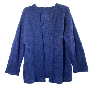 Vintage handgefertigter Damenpullover Größe Medium marineblau silberfarbener Faden Cardigan - Bild 1 von 8