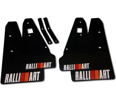 Mitsubishi Lancer Sportback Rally Style Mud Flaps Kit Black 4mm PVC Gloss + Logo - Image 1 of 2