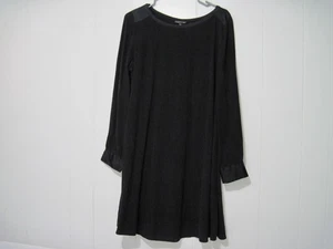 Eileen Fisher Black 100% Silk Shift Dress Size S Long Sleeve Classic Minimal - Picture 1 of 13