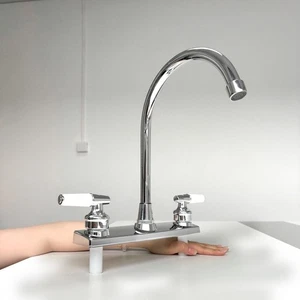 8'' RV Kitchen Sink Faucet Double Handle Mixer Taps Stainless Steel-Outlet-Pipe - Picture 1 of 10