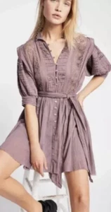 Free People FP One Dress Womens Size 0 Plum Boho Mini Gauze Voile Sydney NO TIE - Picture 1 of 18