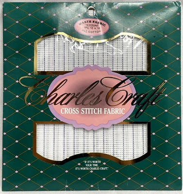 Charles Craft 14 Count WASTE FABRIC CROSS STITCH FABRIC 12"x18"  Cotton, NEW! - Image 1 of 2