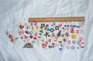 Huge lot of 94 Flat Backs Novelty Cabachon MIxed Holiday Job lot Cartoon Fun B - Picture 1 of 11